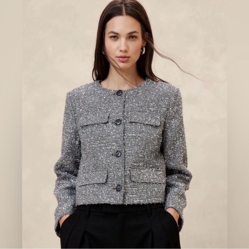 Banana Republic Tinsel Tweed Silver Blazer